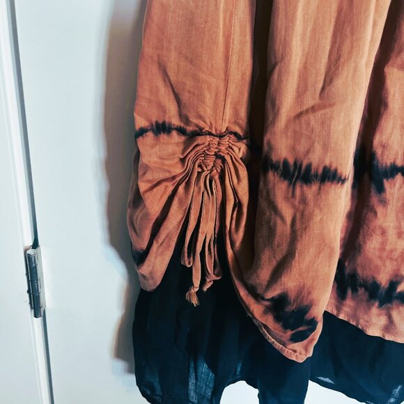 Boho Maxi Skirt – XL – Tie-Dye Brown & Black – Double Layer – Cotton Viscose Ble - Picture 7 of 8